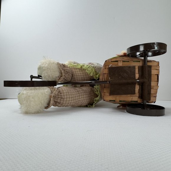 Floral Bunny Plush Doll On Metal Tricycle With Wicker Basket Floral Accents 19" - Picture 7 of 13